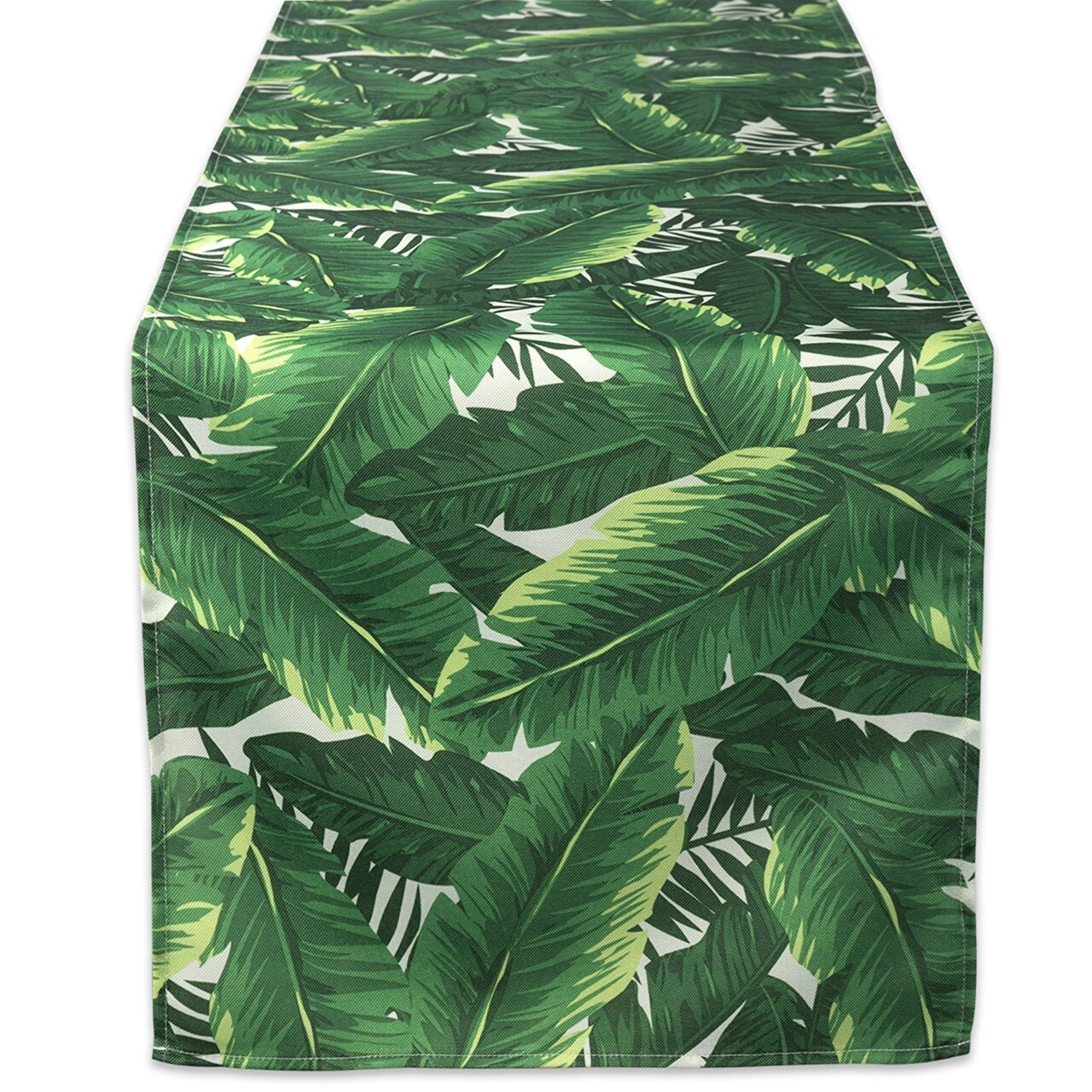 Contemporary Home Living Banana Leaf Tropical Outdoor Table Runner - 72" - Green and White